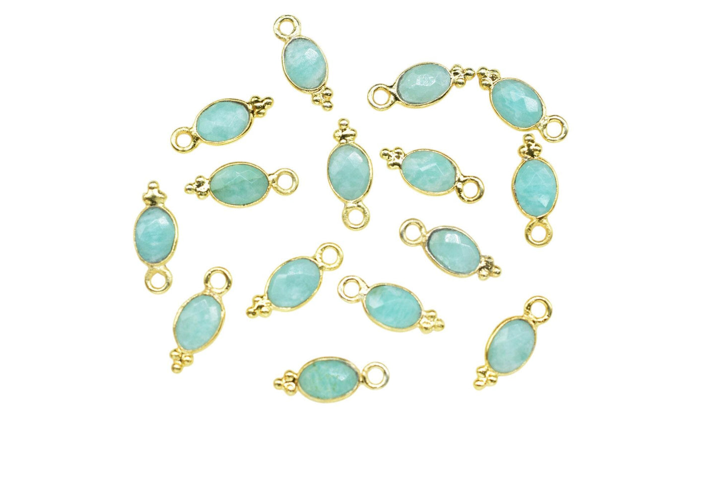 Amazonite Charms Connector/Handmade Jewelry/Gold Plated Connector/Tiny Pendant/Amazonite Pendant/Oval Shape Connector/Gemstone Charms/Gift