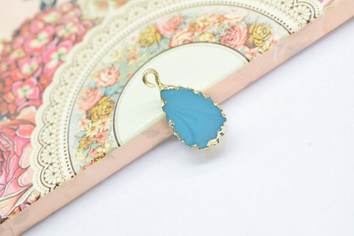 Turquoise Teardrop Pendant Charms,Handmade Cabechon Pendant,Necklace Connector,Charms Jewelry,Gemstone Electroplated,Single Bail Connector