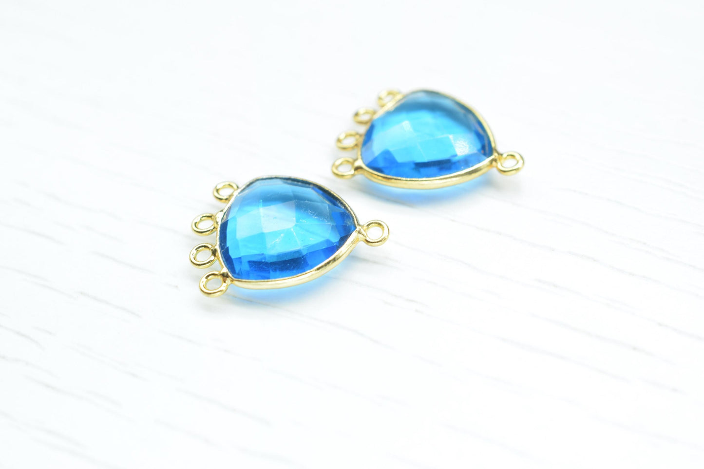 Blue Topaz 15mm Triangle Bezel Connector/Gold Plated Jewelry/Women Jewelry/Connector Jewelry/Handmade Connector/Connector Jewelry/Gift
