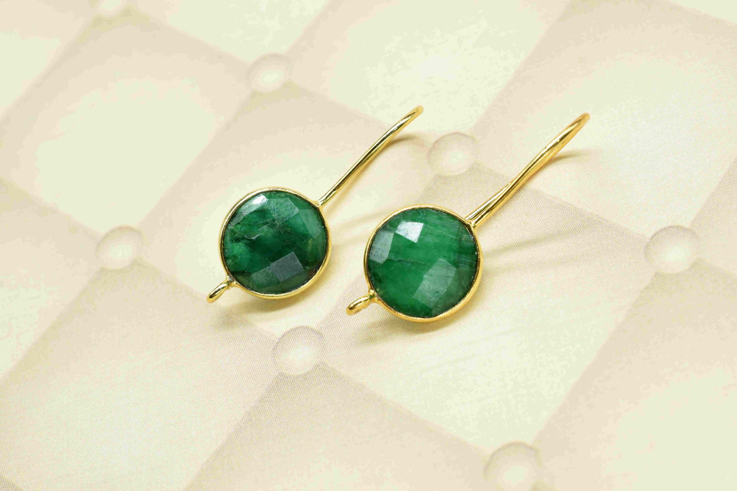 Emerald 10mm Round Earring Connector,Gold Plated Earring Connector,Gemstone Link Connector,Emerald connectors stud,Round Stud,Jewelry Making