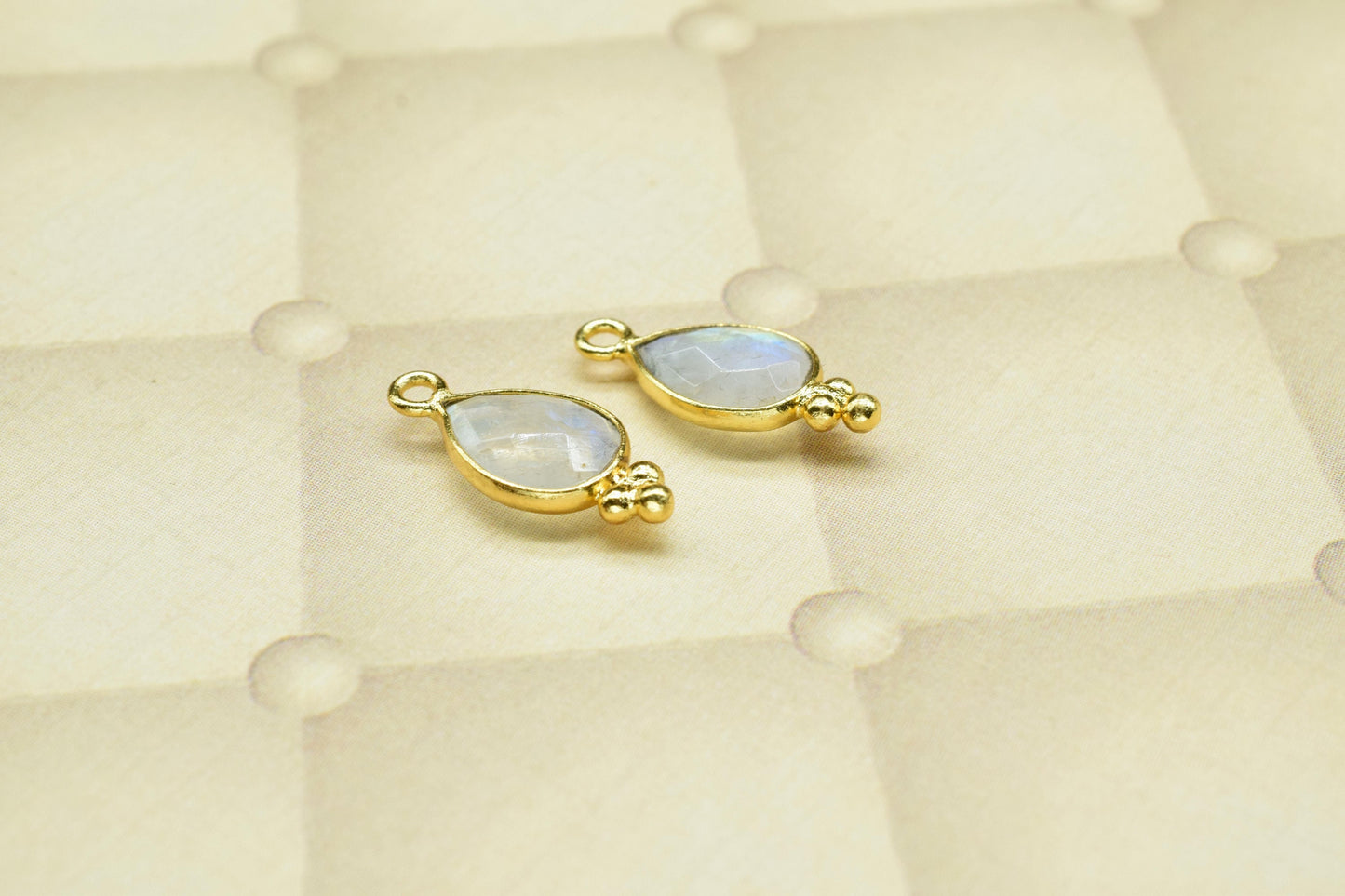 Rainbow Moonstone 7x10mm Pear Shape Connector,Moonstone Gold Plated Bezel Jewelry Making Charm,Moonstone Teardrop Single Bail Pendant,Gift