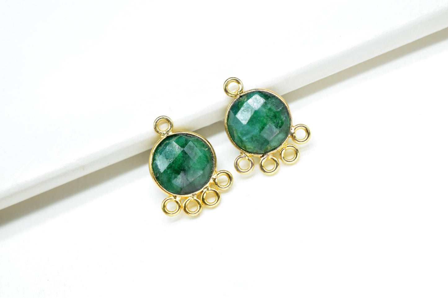 Emerald 10mm Round Bezel Charm/Gemstone Brass Component/Single Bail Pendant charms/Round Handmade Jewellery Connector/B'day Gift