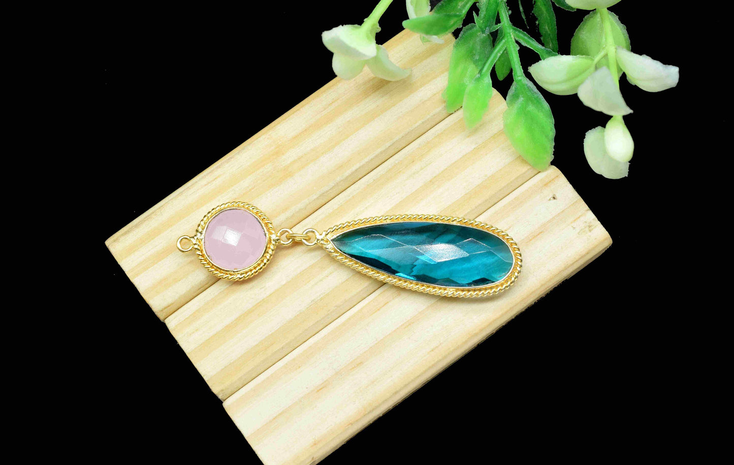 Rose Quartz  Pendant Charms , Neon Apatite Dangle Earring Component , Multi Gemstone Dangle Earring , Component Jewelry , B'day Gift