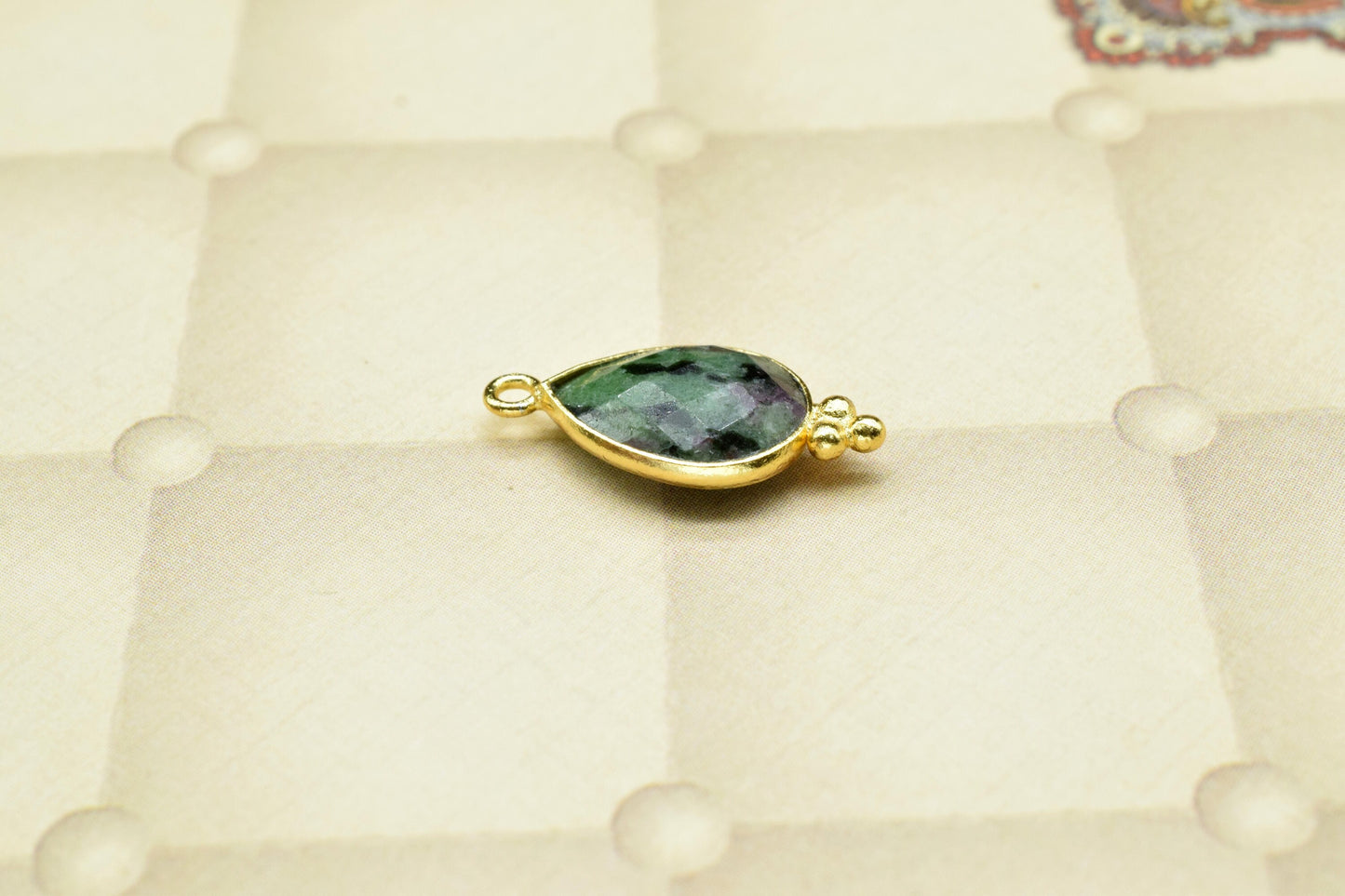 Natural Ruby Zoisite Faceted Connector,Zoisite Checker Cut Pendant jewelry,Zoisite Gemstone 10x14mm Pear Shape Single Bail Connector Pendant