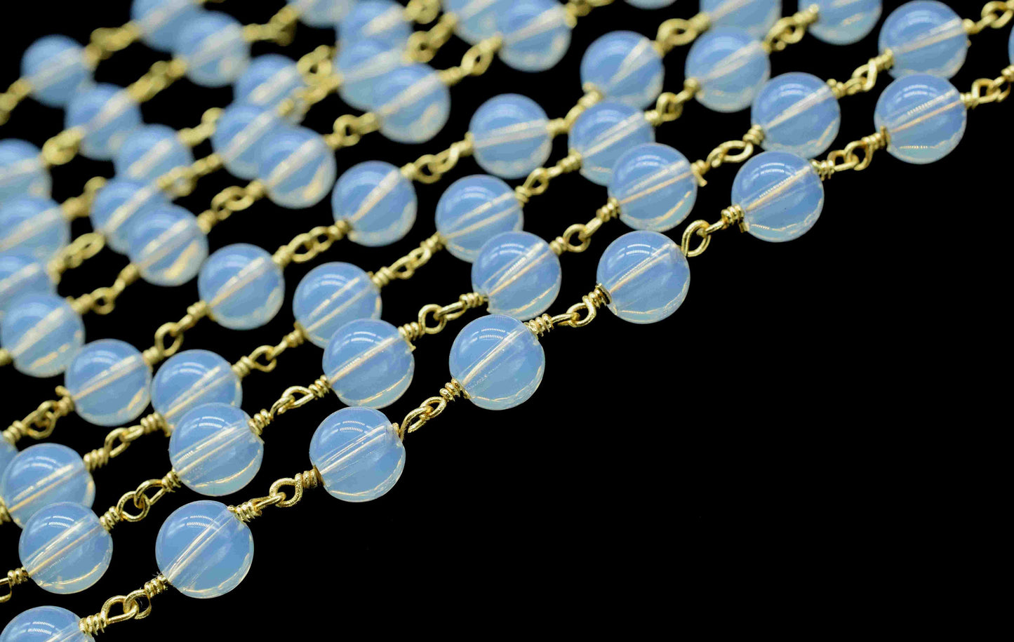Opalite Gemstone beads Smooth Gold Plated Rosary Chain,Opalite Beads Wire Wrapped Rosary Chain,Oval 6mm Round Shape Smooth beads Chain,Gift