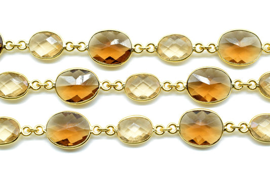 Smoky Quartz & Citrine Gold Plated Bezel Chain Gemstone Connector, Chain,Bezel Connector Chain,Selling Per Foot,Jewelry making chains