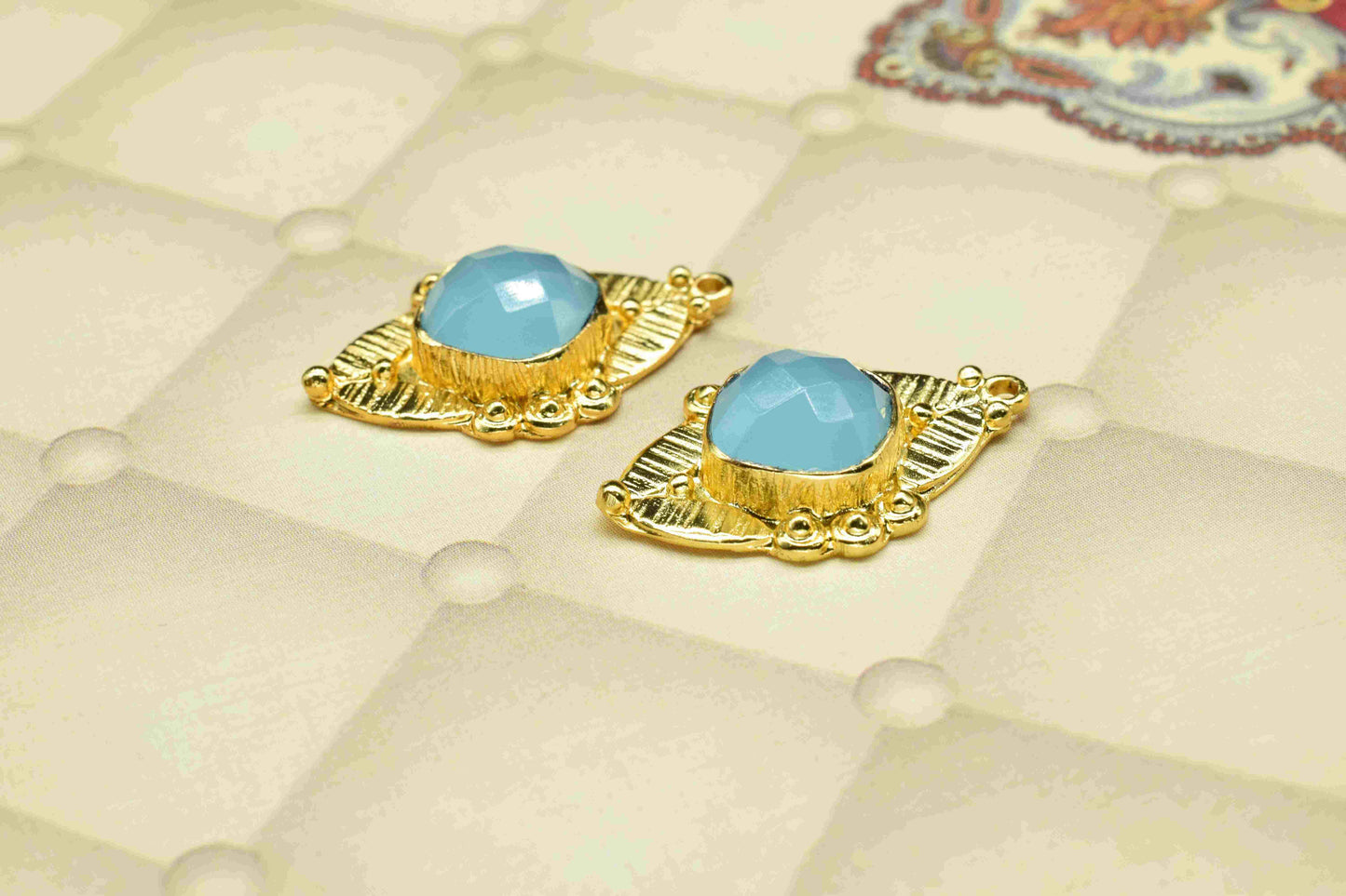 Peru Chalcedony 10mm Cushion Shape Pendant,Peru Gemstone Pendant Jewellery, Chalcedony Connectors, Calibrated Gemstone, Gold Plated Pendant