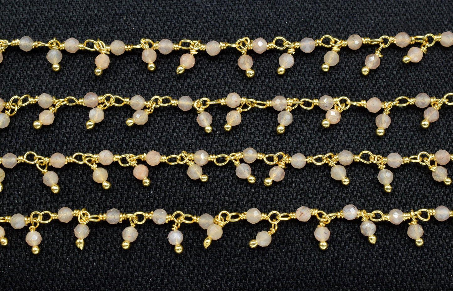 Peach moonstone Cluster Rosary Chain,Gemstone Chain,Wire Wrapped Necklace Chain,Peach Dangling Faceted Chain,Handmade Station Link Jewelry