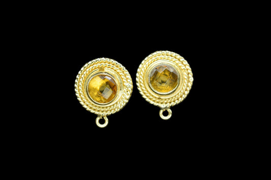 Citrine Gemstone Earring/Citrine Round Earring/Designer Bezel Earring/Gold Plated Jewelry/Handmade Jewelry/Citrine Earring Connector/Gift