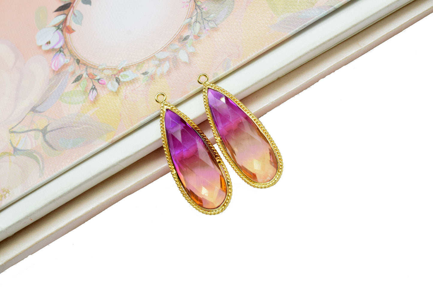 Ametrine Gemstone Faceted 10x30mm Pear Shape Bezels,Ametrine Gold Plating Pendant,Gemstone Faceted Bezels Jewelry,Ametrine charms Pendant