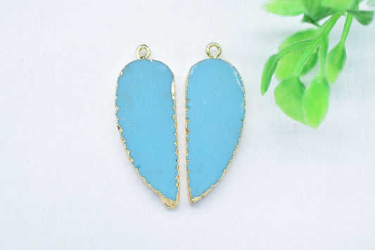 Turquoise Leaf Pendants,Single Bail,Gemstone Angel Wings Pendant Necklace,Turquoise Connectors Jewelry,Handmade Leaf Shape Connectors,Gift