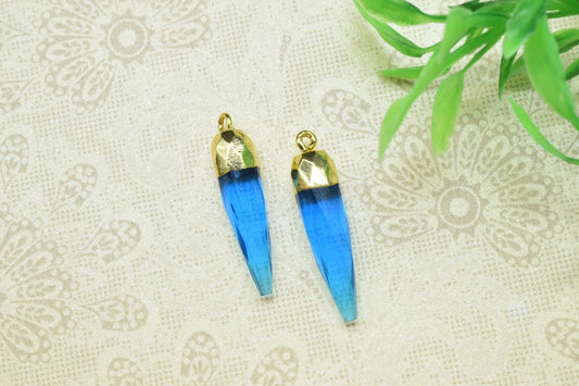 Blue Topaz Pencil Connector,Blue Topaz spike Pendant necklace Jewelry,Gemstone Single Bail Pendant,Handmade Faceted Spike Pointed Charm,Gift