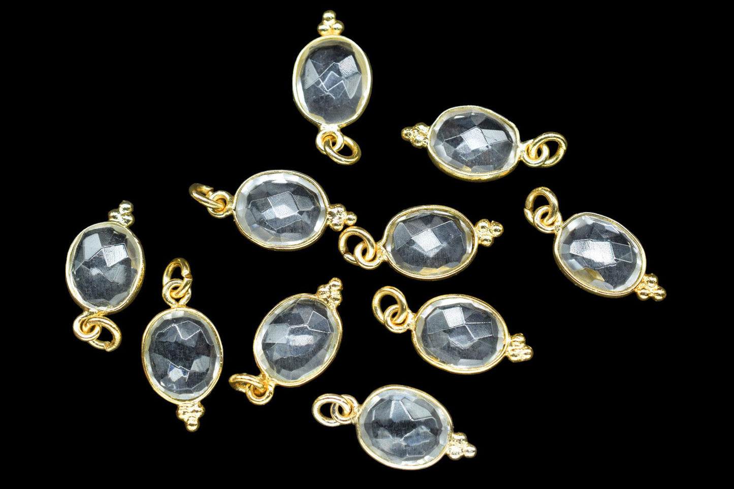 Cystal Quartz 8x10mm oval Shape Pendant Jewelry/Cystal Gold Plated Single Bail Connector jewelry/Cystal Quartz Teardrop Charms,B'day Gift