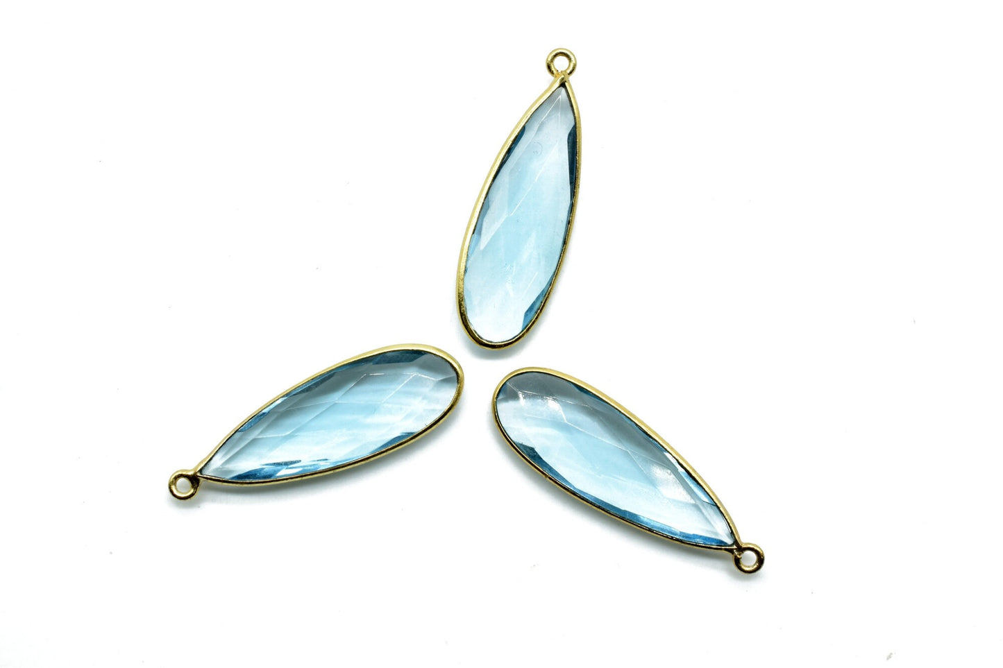 Sky Topaz 10x30mm Bezel charm,Brass Gold Plated bezel,Sky Topaz Pendant,Teardrop,Light Gold Bezel Trim Edge Faceted Gemstone,Sky Topaz charm