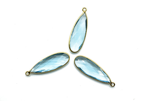 Sky Topaz 10x30mm Bezel charm,Brass Gold Plated bezel,Sky Topaz Pendant,Teardrop,Light Gold Bezel Trim Edge Faceted Gemstone,Sky Topaz charm
