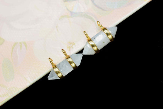 Moonstone Double Terminated Point Pendant,Moonstone 5x15mm Point Shape Component,Rainbow Gold Plated Band,June Birthstone,Jewellery For Her