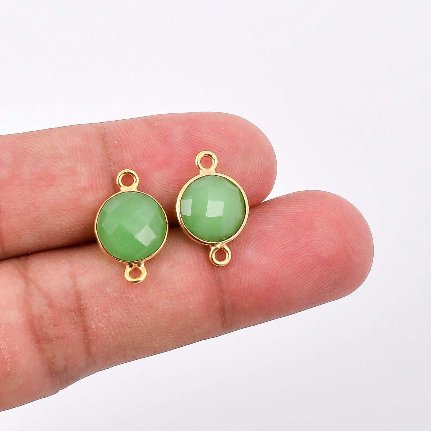 Chrysoprase 10mm round dual connectore bezel,Gold Plated bezel,Chrysoprase Bezel connectors,Vermeil Bezel,jewelry making ,Gold-Filled bezel