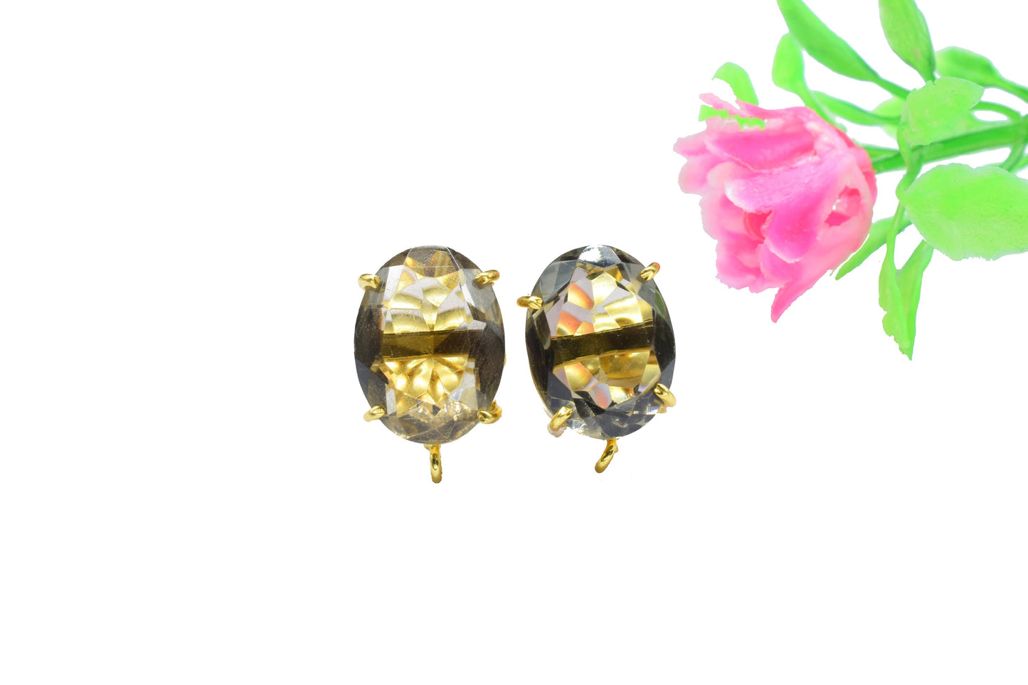 Smoky Quartz Components Earring,Handmade Beads Jewelry,Prong Bezel Earring,Gemstone Station Link,Citirine Studs Earring,Craft Supplies,Gift