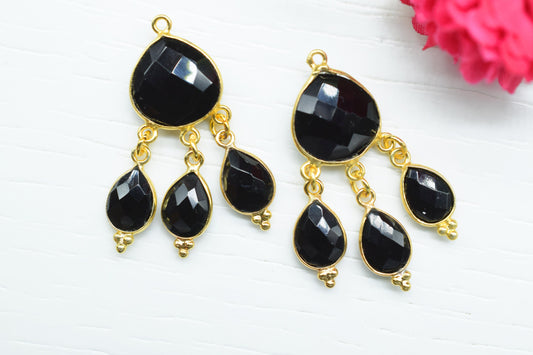 Black Onyx Bezel Charms Connector/Connector Bezel Jewelry/Earring Connector/Station Bezel Link Pendant/Handmade Jewellery/B'day Gift