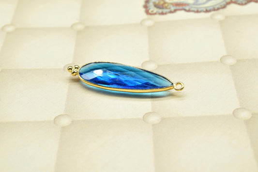 Blue Topaz 10x30mm Bezel charm,Blue Topaz Pendant,Station Bezel Link Supplies,Blue Topaz Jewelry Making,Connector Pendant,Gemstone Teardrop