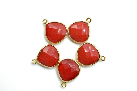 Carnelian 14mm Heart shape Single bail Connector,Carnelian Bezel One Loop Gold plated charms,Natural Carnelian, Bezel Heart Shape Connector