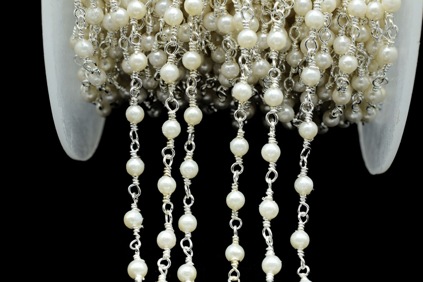 Natural Fresh Water Pearl Rosary Chain,Pearl Beads wire wrapped chain,Jewelry Making Chains,Pearl Wire Wrap Chain,3mm Pearl Beaded Chain,