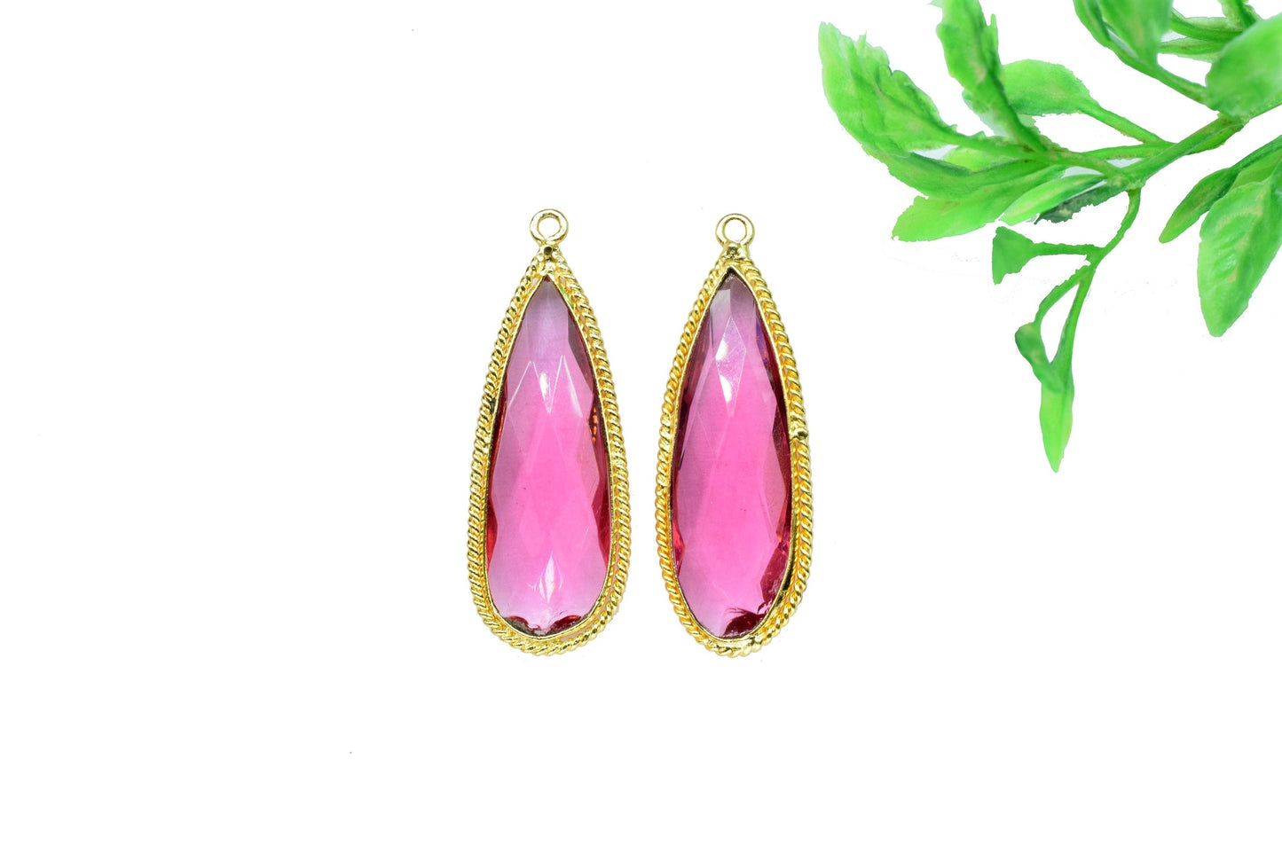 Pink Tourmaline 10x30mm pear shape single bail Pendant,Tourmaline Faceted Charms Connector Jewelry,Pink Tourmaline Gold Plated bezel,Gift