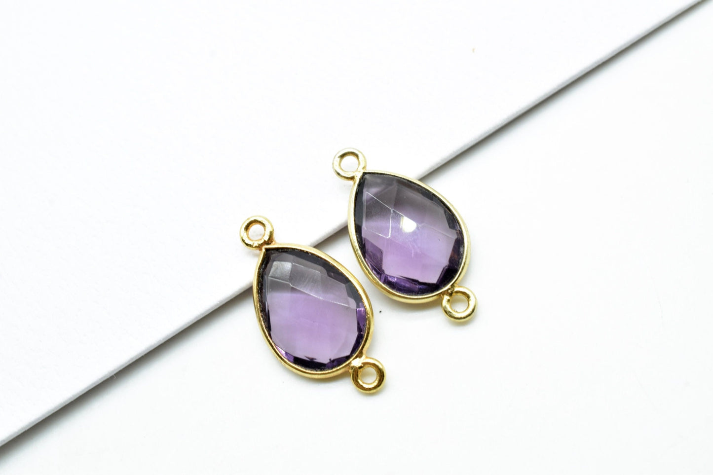 Amethyst 10x14mm Pear shape double bail connectors,Amethyst  Pear pendant,Amethyst Gold Plated bezel,jewelry making charms craft,Amethyst
