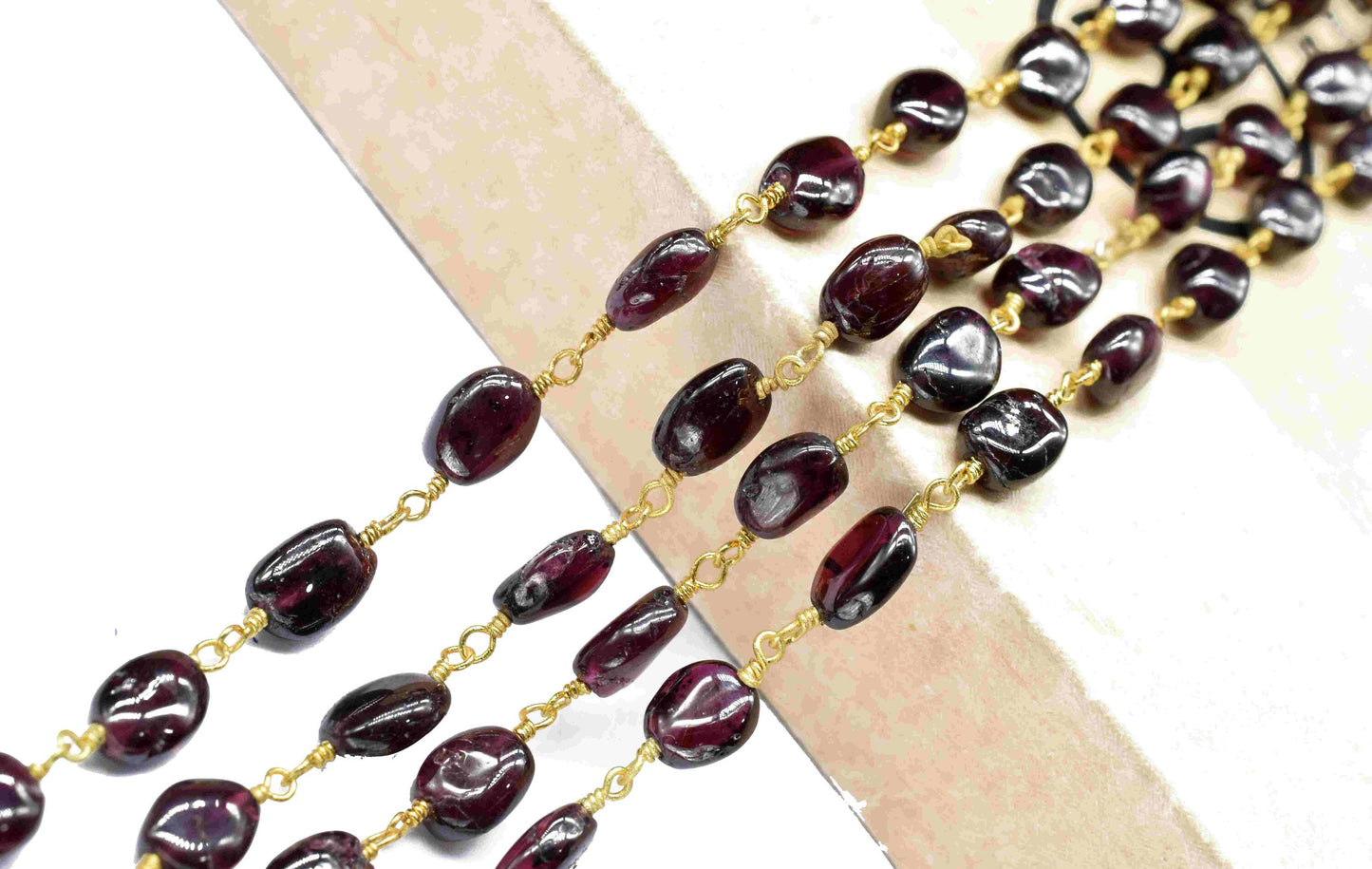 Garnet Gemstone 6x8mm To 6x10mm Oval Bead Chain,Garnet Brass Wire Wrapped Link,Garnet Beads Rosary Chain,Garnet Wire Wrapped Rosary Chain