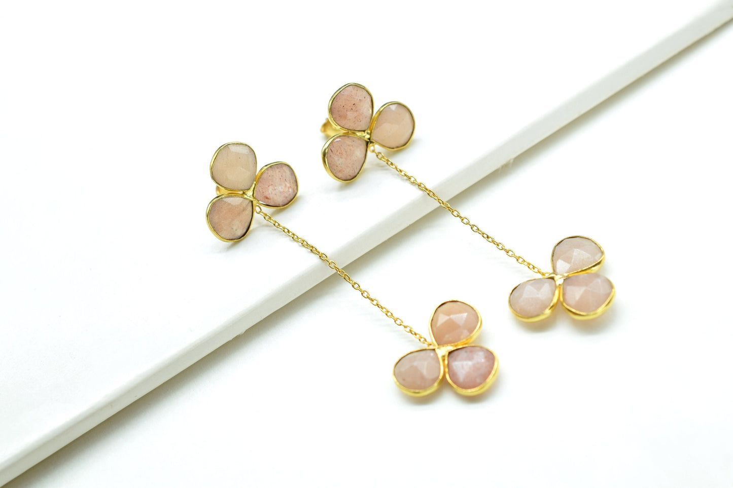 Peach Moonstone Earring/Bridal Earring/Gold Plated Earring/Dangle Earring/Gold Plated Jewelry/Statement Earrings For Bridal/Bridesmaids