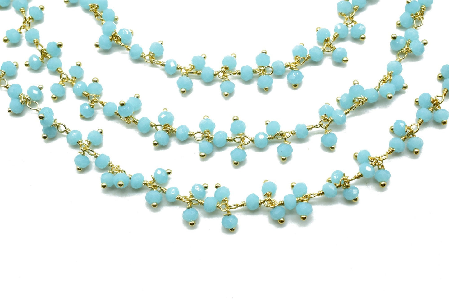 Aqua Chalcedony Cluster Rosary Chain,dangling Chain,Thick Chain, Gold Wire Wrapped Chalcedony Quartz Beaded chain,Flower Chain,Chain by foot