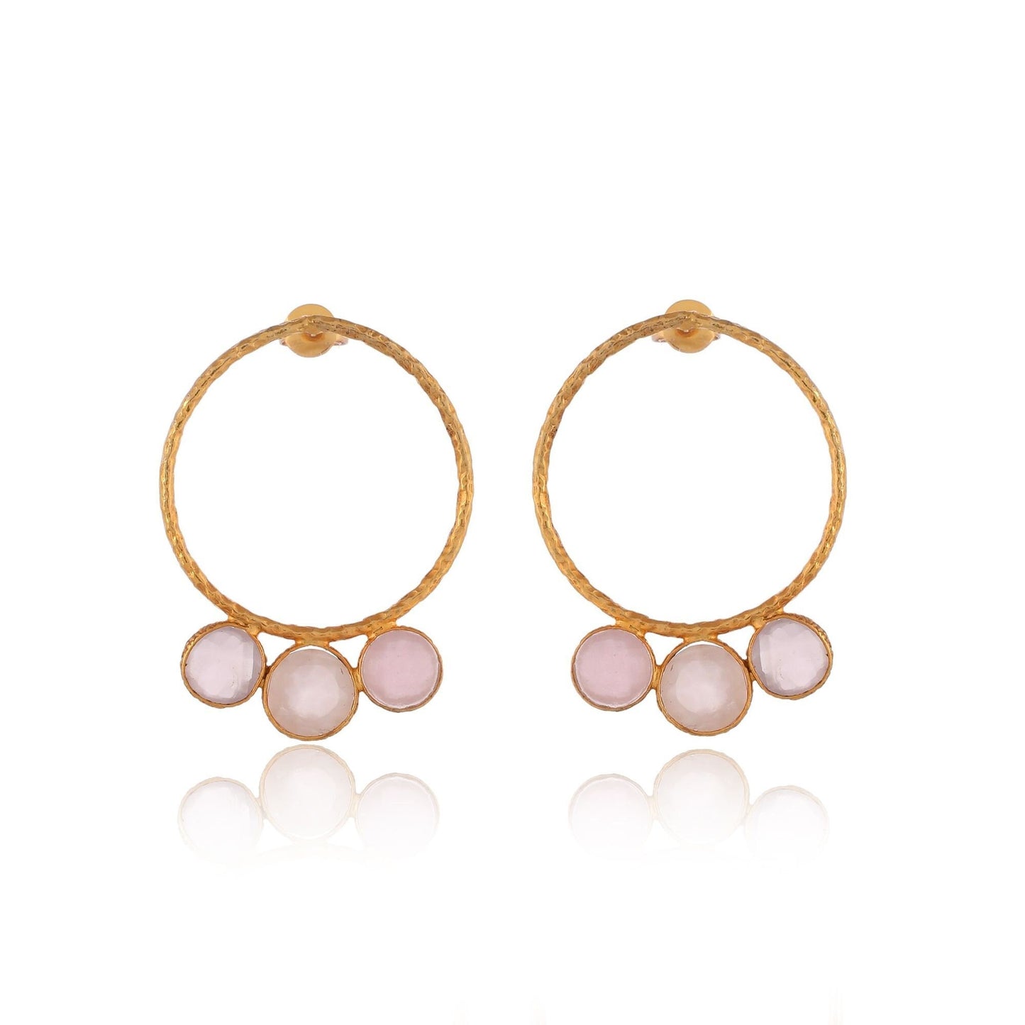Natural Gemstone Rose Quartz Earring/Handmade Earring/Round Shape Earring/Hoope Earring/Pink earring/Delicate Rose Quartz jewelry/Gift