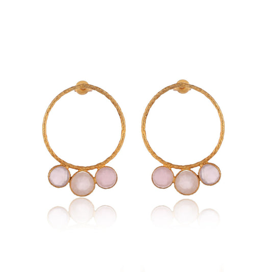 Natural Gemstone Rose Quartz Earring/Handmade Earring/Round Shape Earring/Hoope Earring/Pink earring/Delicate Rose Quartz jewelry/Gift