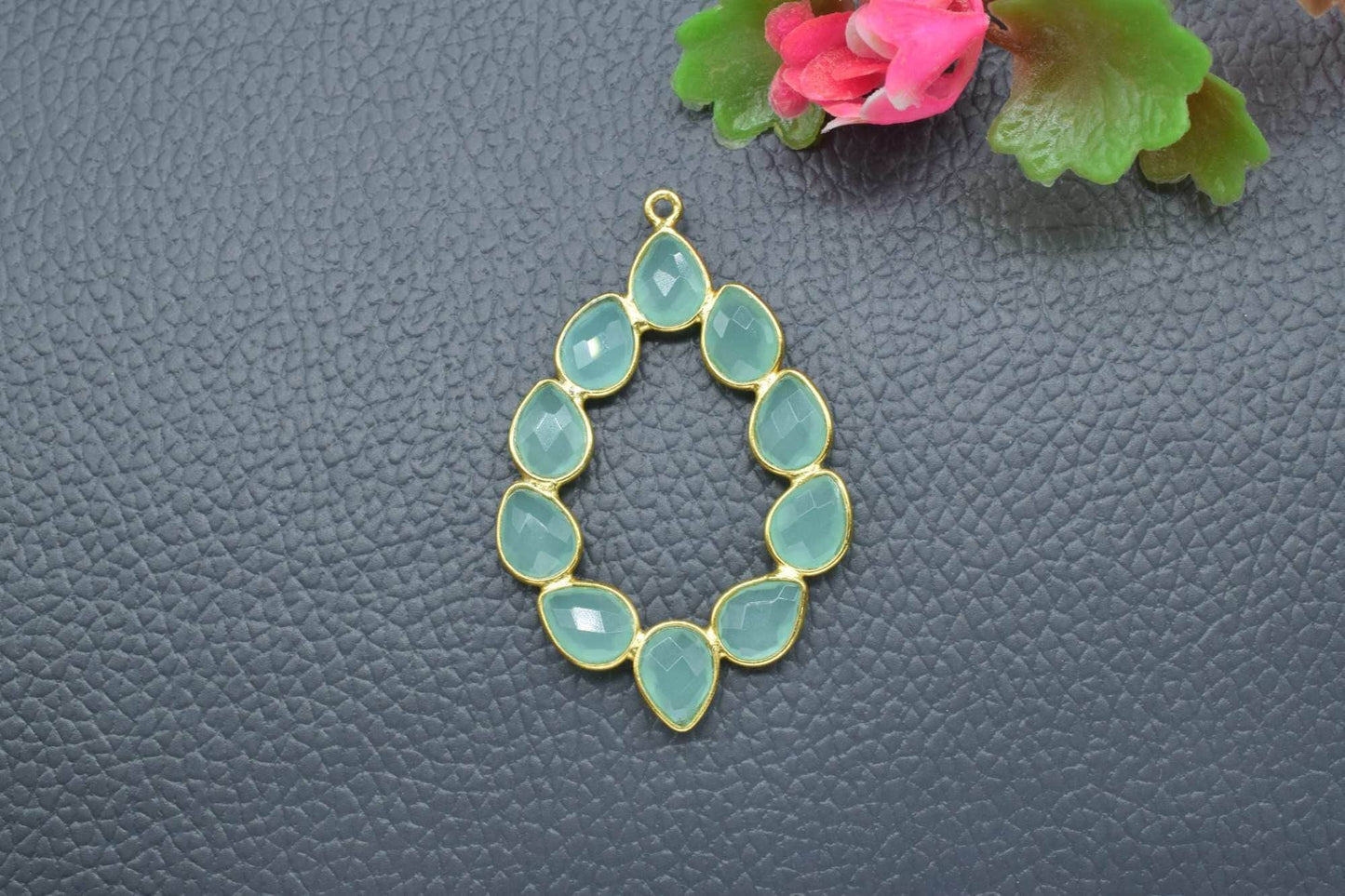 Aqua Chalcedony Earring,Aqua Chalcedony Pendant,Aqua Chalcedony Bezel,10mm t  Bezel,Pendant Connector,Six Attached Bezel,Necklace Pendant