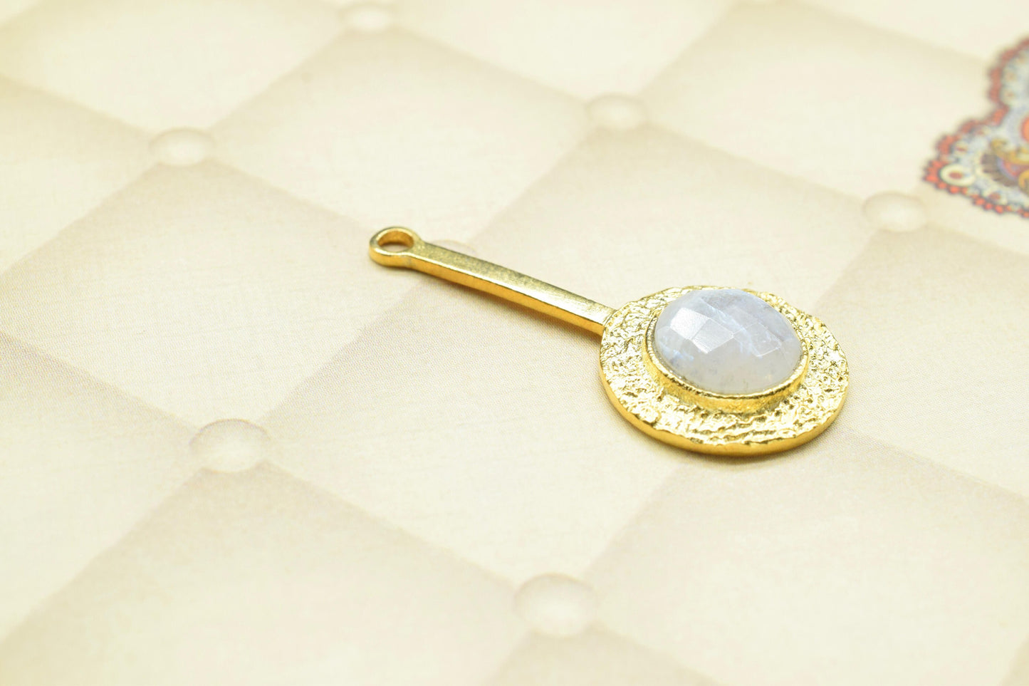 Moonstone  Pendant , Moonstone Gemstone Handmade Pendant ,Single Bail Checker Cut Gemstone Connector, Gold Plated Connectors