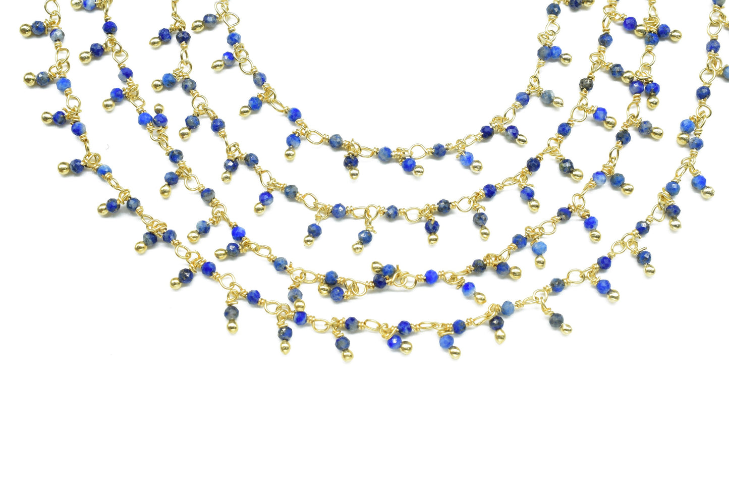 Lapis Lazuli Dangling Beads Chain,Gemstone Rosary Chain,Wire Wrapped Necklace Chain,Lapis Lazuli Cluster Rosary Chain,Handmade Beads Jewelry