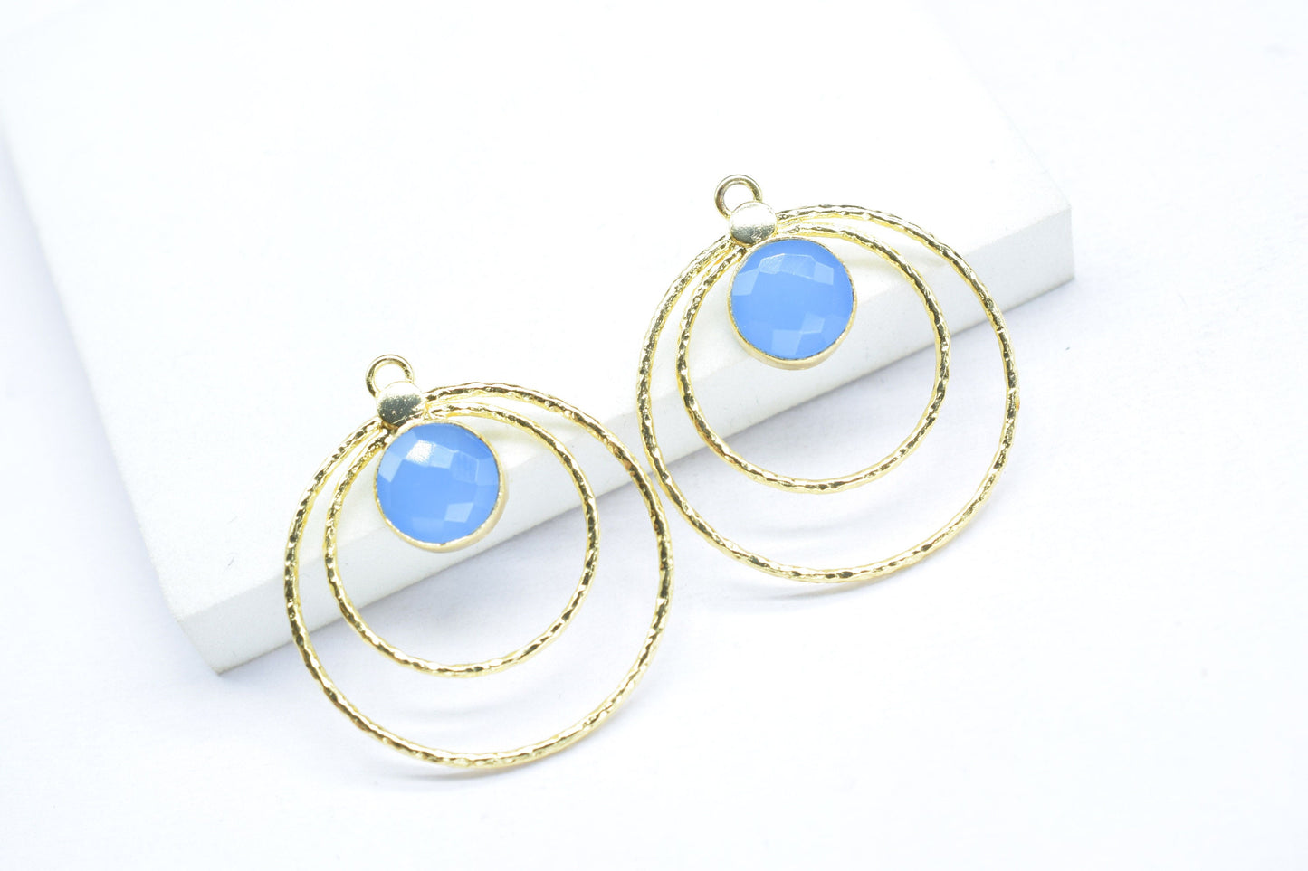 Blue Chalcedony Round Faceted Bezel Connector,Earring Connector,Brass Jewelry,Neacklace Pendant,Natural Gemstone Jewelry,Round Pendant,Gift
