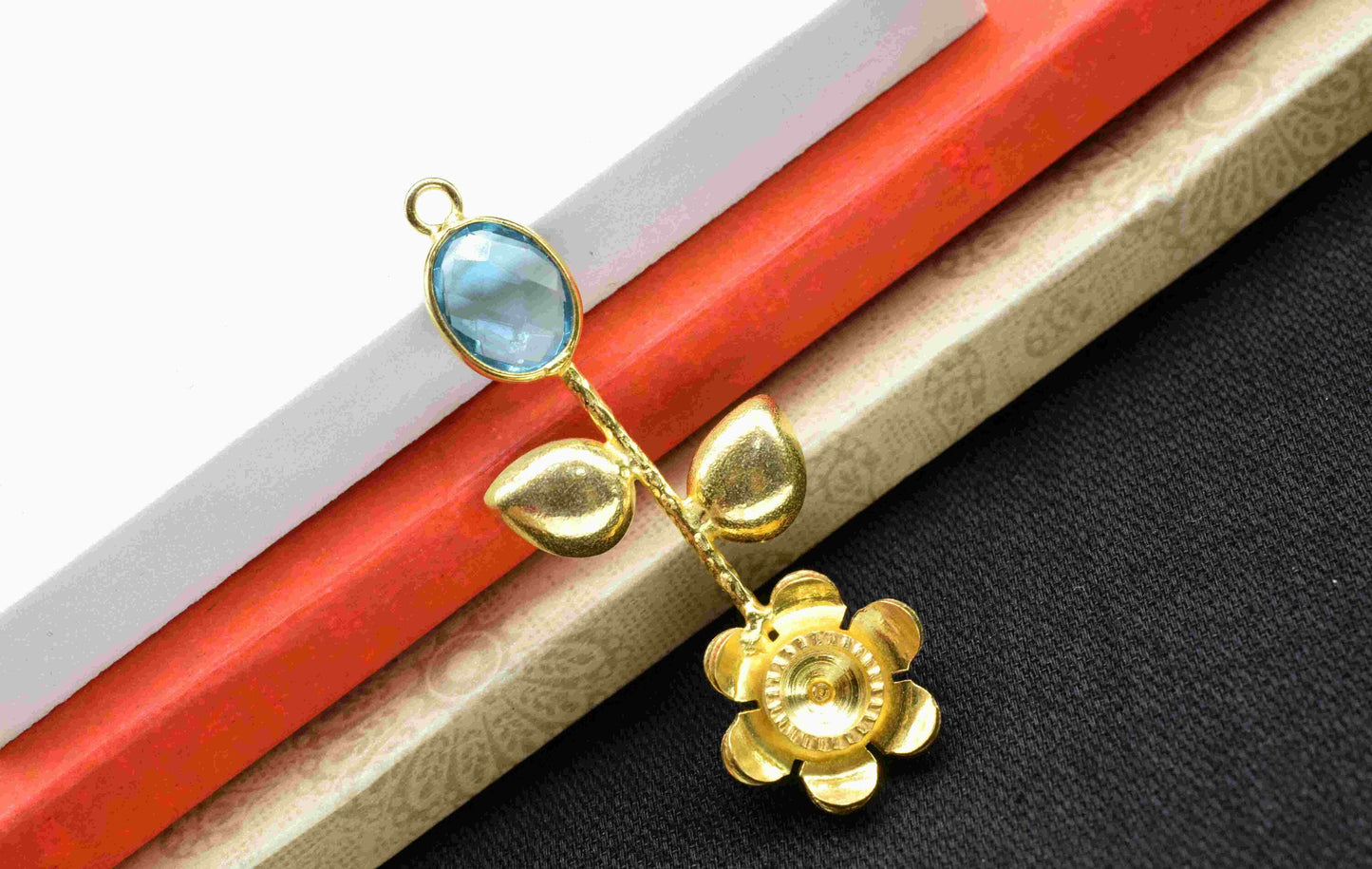 Sky Topaz  Gemstone Pendant , Sky Topaz Handmade Pendant , Single Bail Gemstone  Connector, Gold Plated Connectors , Summer Collection