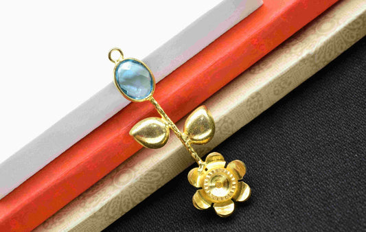 Sky Topaz  Gemstone Pendant , Sky Topaz Handmade Pendant , Single Bail Gemstone  Connector, Gold Plated Connectors , Summer Collection