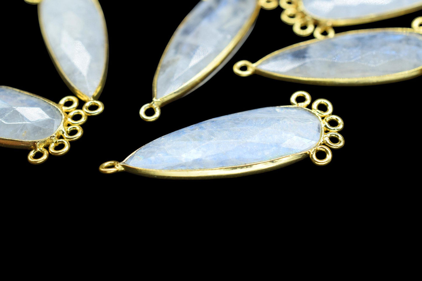 Moonstone 10x30mm Teardrop Bezel Charm/Charms Connector/Handmade Jewellery Connectors/Gemstone Brass Component/Women Jewelry/Gift