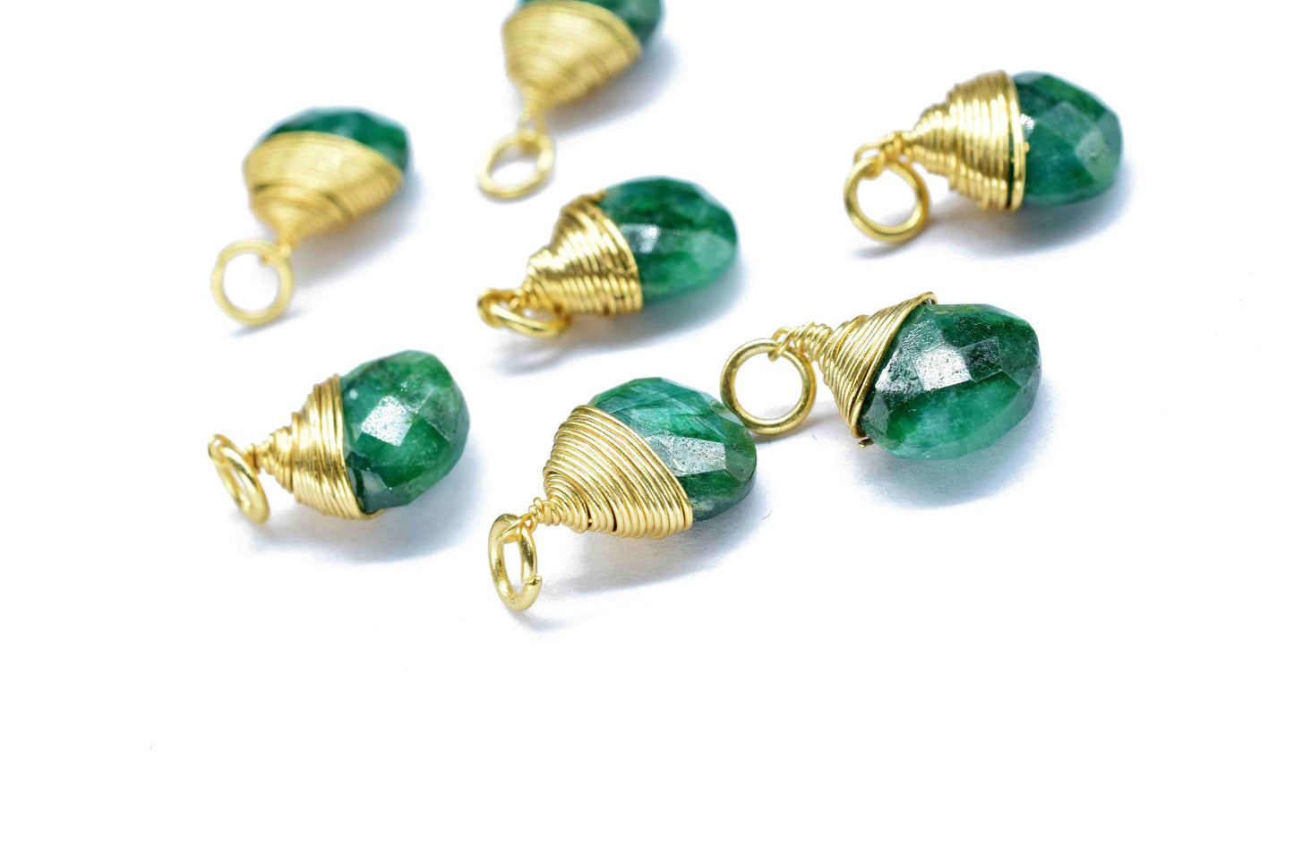 Emerald Heart Faceted Connector, 10mm Heart Shape Pendant,Emerald Jewelry,Wire Wrapped Gemstone Pendant,Loop Connector,Wire Wrapped Necklace