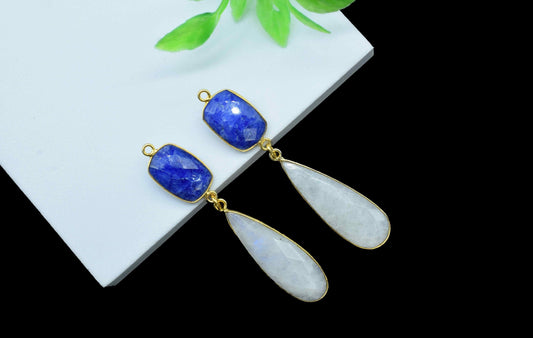 Rainbow Dangle pendant Charms,Multi Gemstone Dangle Earring,Blue sapphire pendant Connectors,Handmade Station Bezel Link,Component Jewelry