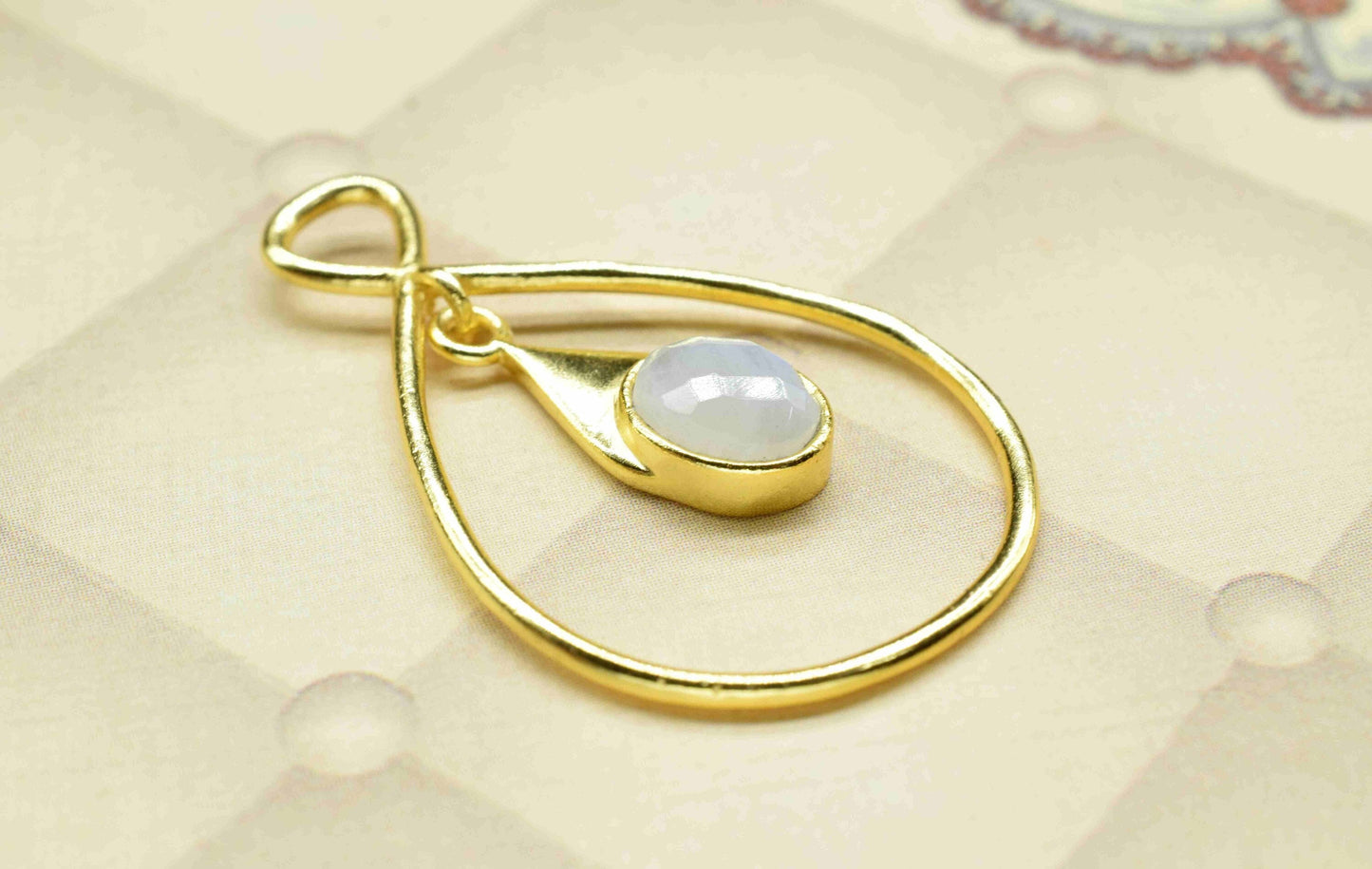 Moonstone  Component , Single Bail Charm , Moonstone Connector Pendant , Gold Plated Connectors , Earring Component , B'day Gift