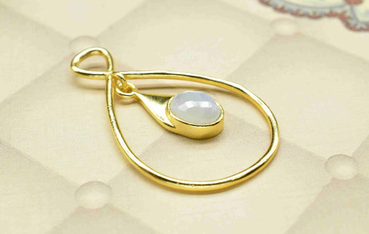 Moonstone  Component , Single Bail Charm , Moonstone Connector Pendant , Gold Plated Connectors , Earring Component , B'day Gift
