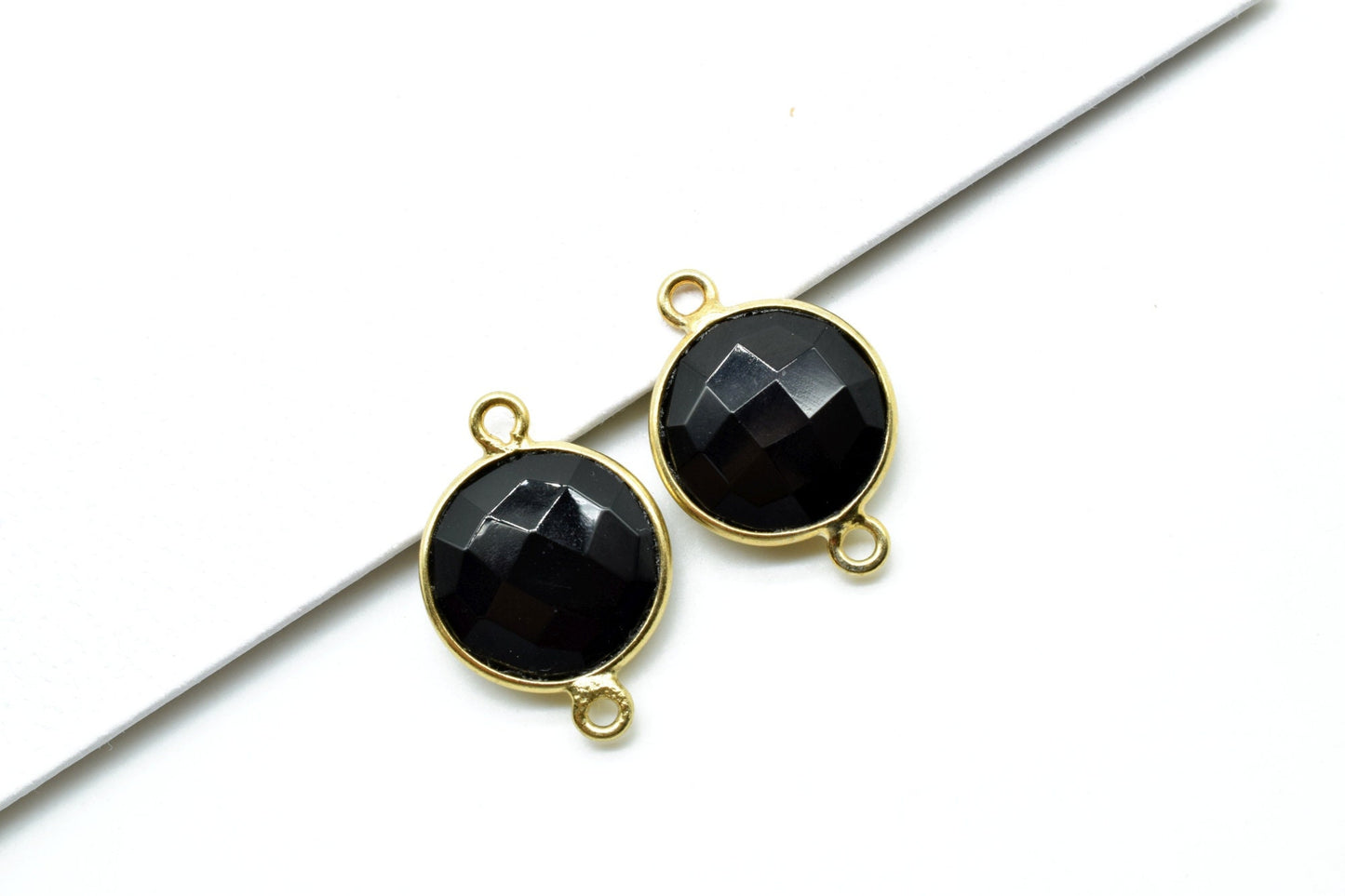 Black onyx 12mm round Double bail connectors,Black onyx Pendant,Black onyx Round Gold Plated bezel,jewelry making charm,black onyx connector