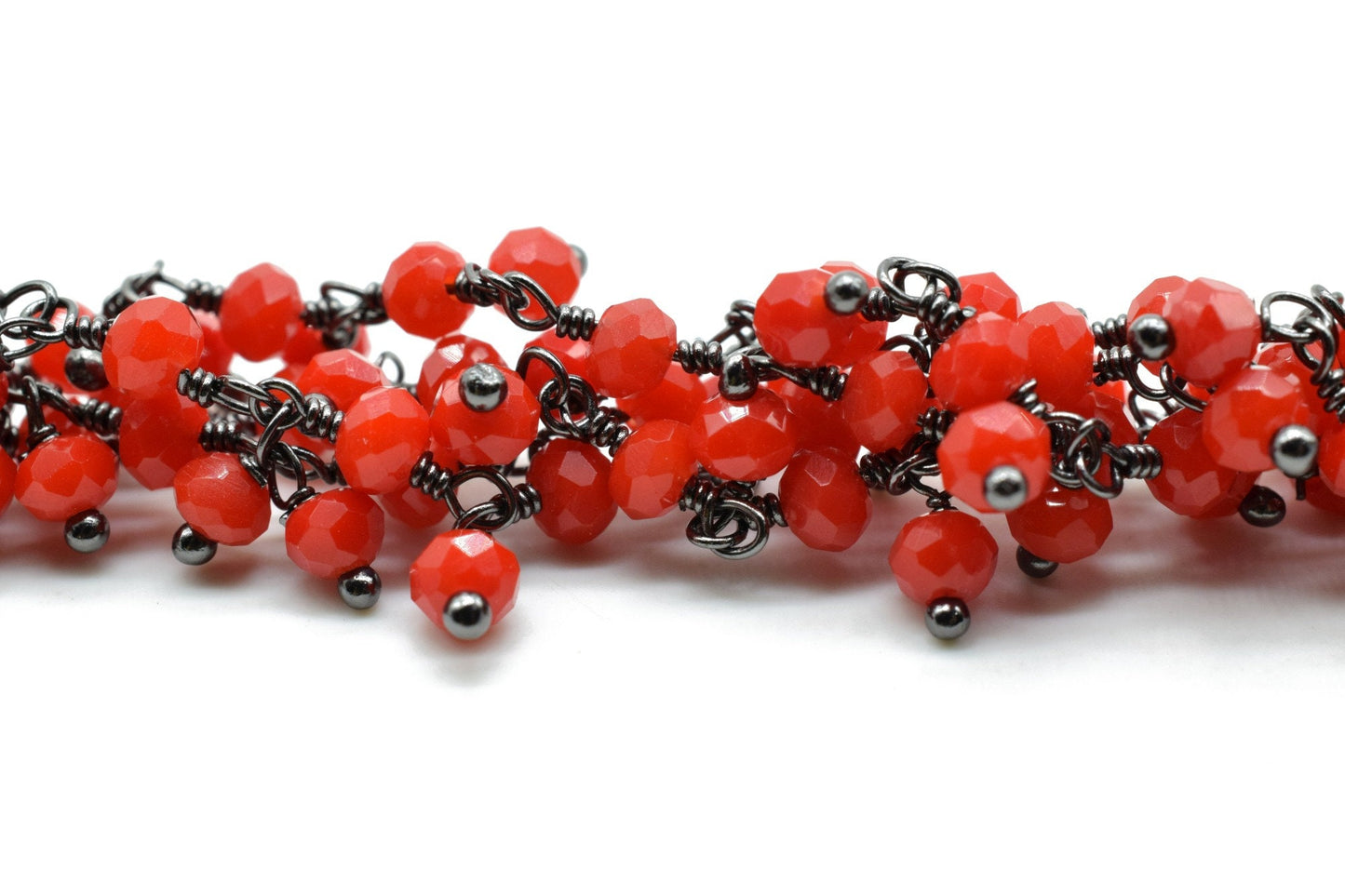 Red coral Cluster Rosary Chain,Handmade Jewelry Making Wire Wrapped Beaded Chain By Foot For Necklace,Exceptional Coral CLUSTER Rosary chain