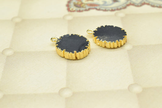 Black Onyx Electroplated Pendants,Handmade Cabechon Pendant Charm necklace,Black Onyx Pendant Jewelry,Gemstone Single Bail Connector