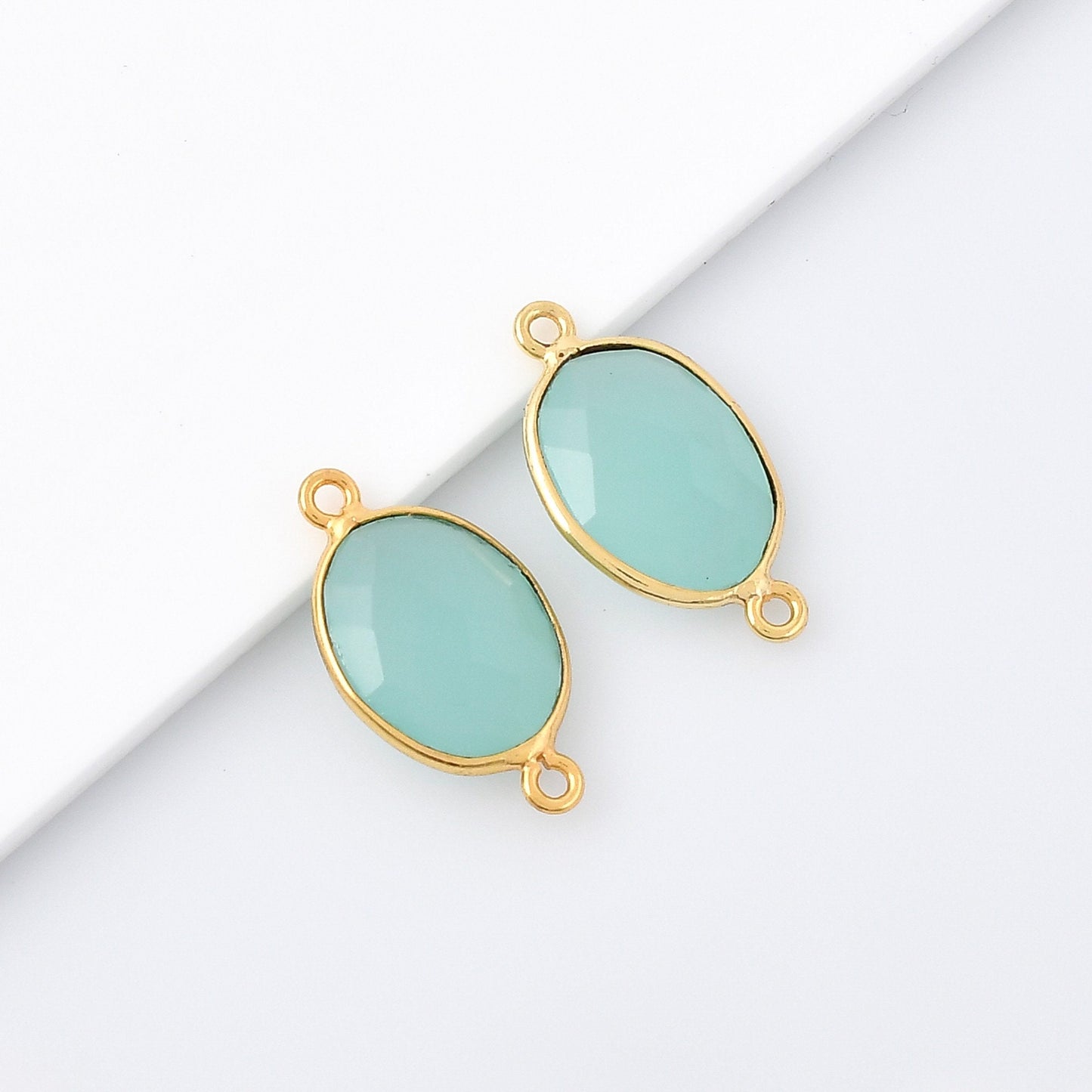 Aqua chalcedony 10x14mm Oval double connector charms,Chalcedony wholesale bezel,chalcedony Bezel,Gold Vermeil Bezel,jewels Gold-Filled bezel