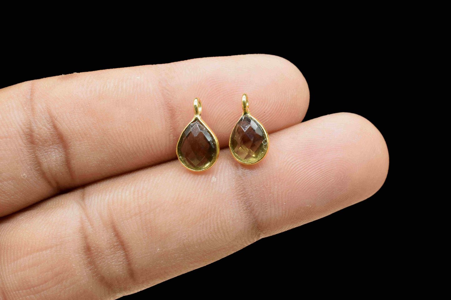 Smokey Quartz 6x8mm Teardrop Shape Component,Gemstone Single Bail Connector,Finding Teardrop Shape Pendant,Gold Plated Earring,JewelryMaking