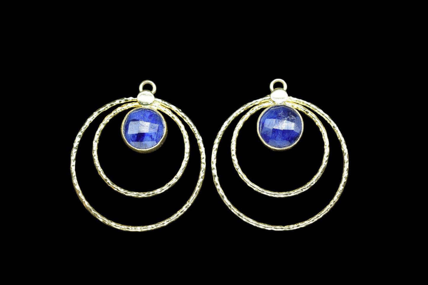 Blue Sapphire Round Faceted Bezel Connector,designer Bezel,Blue Sapphire Gemstone Pendant,Jewelry Findings,Sapphire Earring Connector,B'Gift